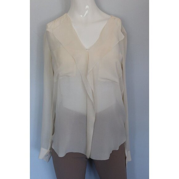 Aritzia T. Babaton Womens Size XXS Ivory Blouse Sheer Silk Shirt Long Sleeve Top - Picture 5 of 11